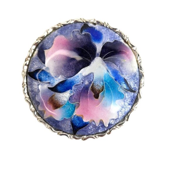 VTG BASSE-TAILLE‎ Art Glass Hand Made Flower Purple Orchid Pendant Brooch - Picture 6 of 6